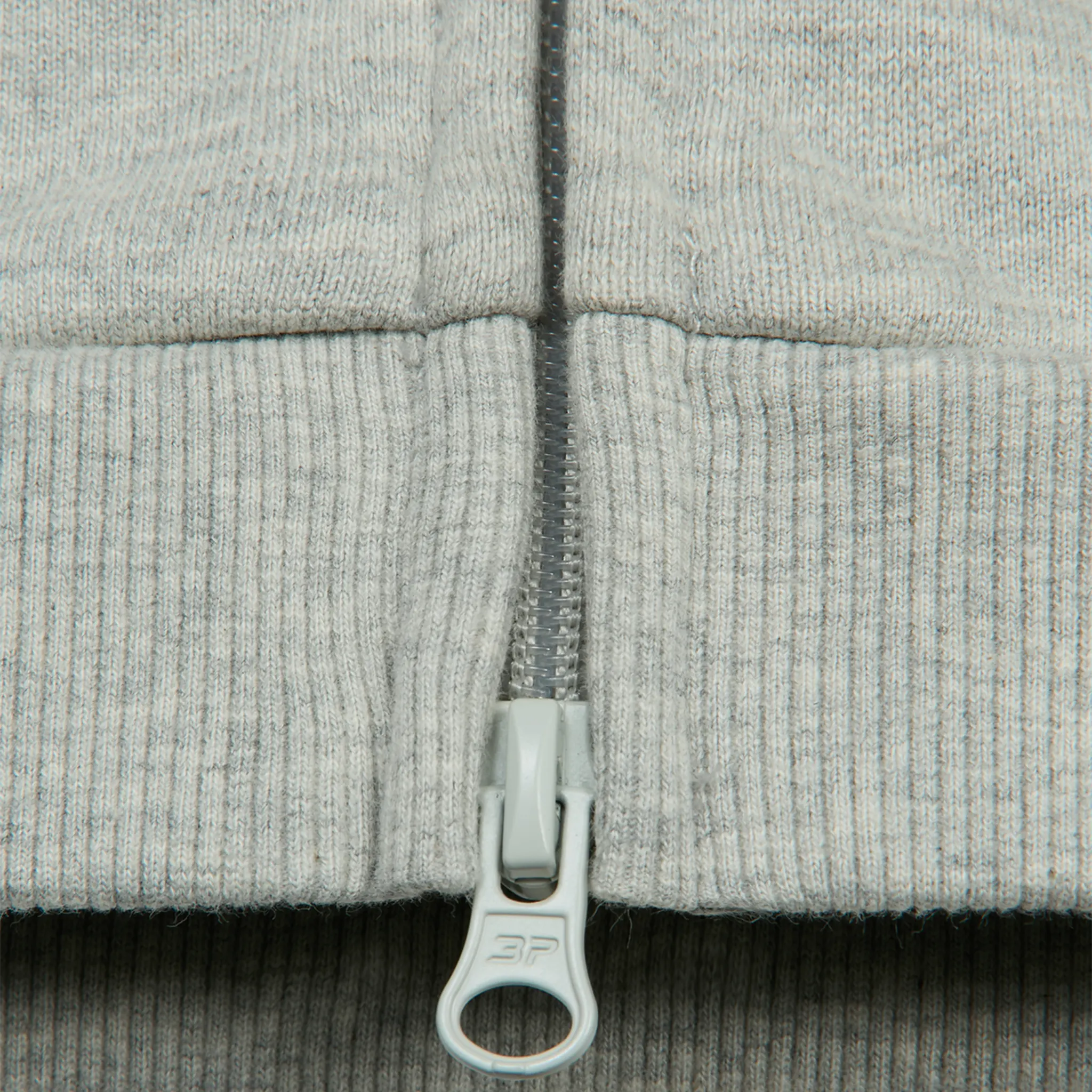 Zip view of Broken Planet Ash Heather Grey Zip-Up Hoodie